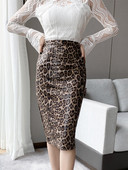 Kevadine naiste midiseelik Vintage metsik šikk leopardimustriga kõrge vöökoht puusa lõhenenud naiselik Faldas Larga kontori tänavapidu