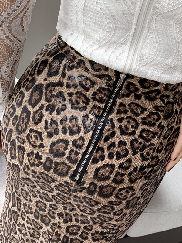 Kevadine naiste midiseelik Vintage metsik šikk leopardimustriga kõrge vöökoht puusa lõhenenud naiselik Faldas Larga kontori tänavapidu