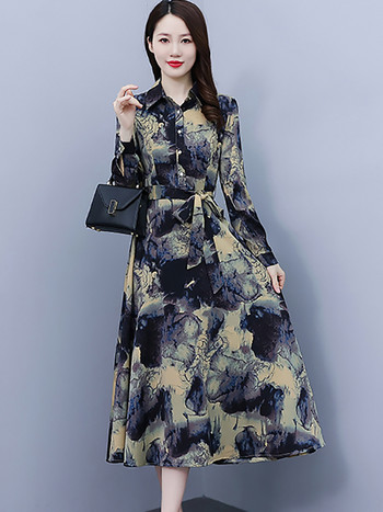 Пролетно-есенна модна ежедневна рокля с риза 2024 г. Корейска елегантна вечерна рокля по тялото, дамска поло яка, офис дамска миди рокля