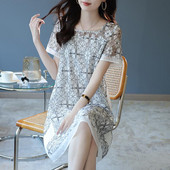 Elegantna četvrtasta ovratnica od gaze, izdubljena čipkasta starinska ženska odjeća, nove ljetne 2024. široke haljine kratkih rukava za uredske dame