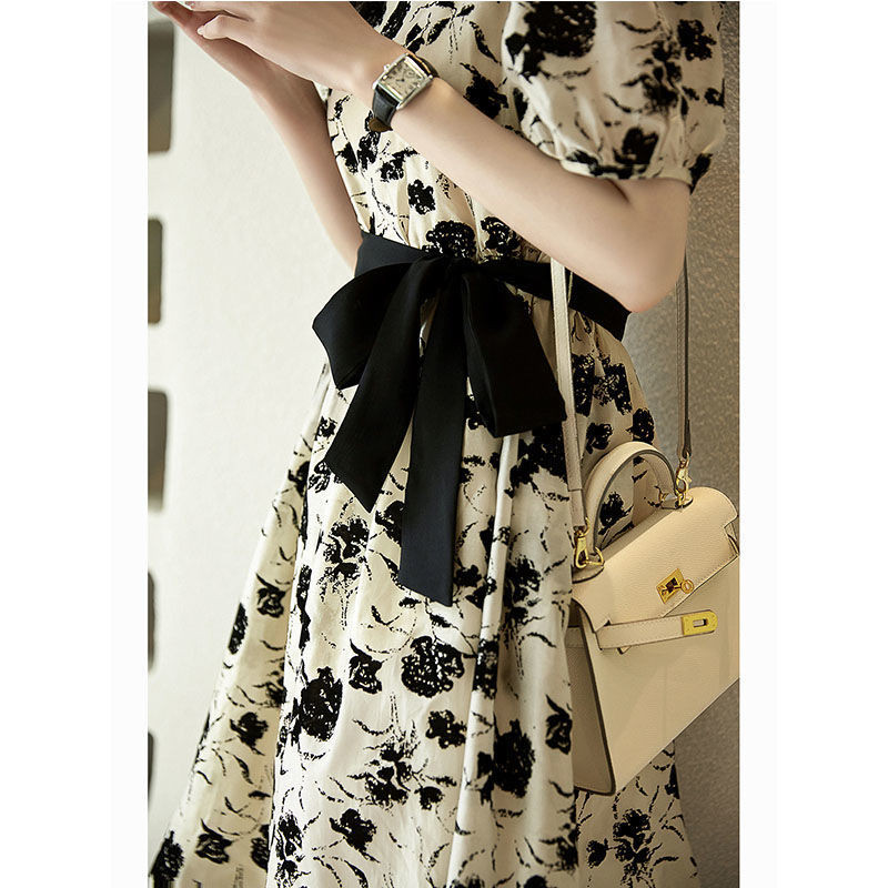 Suvine Korea trükisega elegantne mood esteetiline peokleit naistele lühikeste varrukatega kaelusega Vestidos De Fiesta šikk vintage naiselik rüü