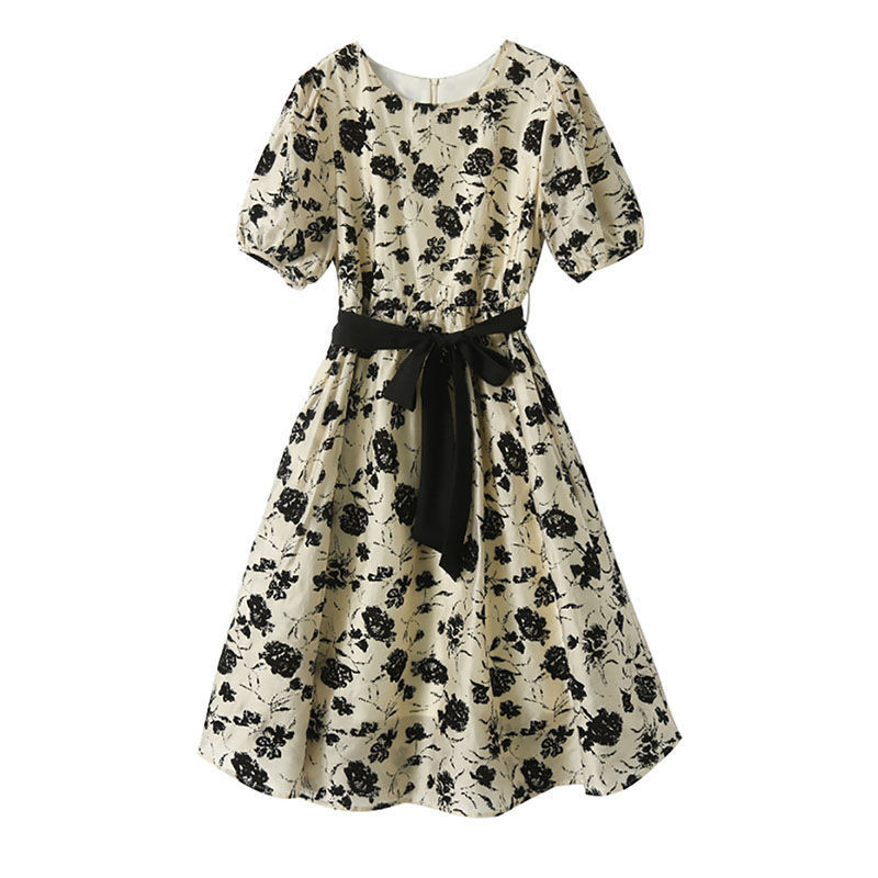 Suvine Korea trükisega elegantne mood esteetiline peokleit naistele lühikeste varrukatega kaelusega Vestidos De Fiesta šikk vintage naiselik rüü