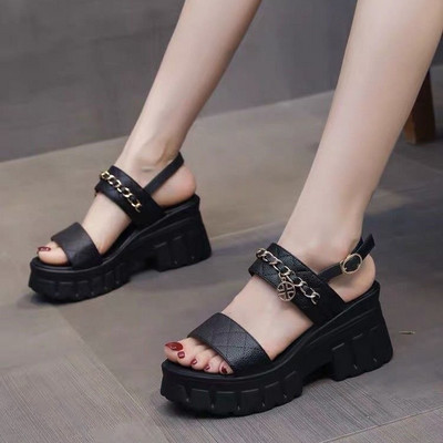 Maogu 2023, moda de vară, cu talpă groasă, ocazional roman, cu cataramă pentru femei, pantofi anti-alunecare, pantofi cu toc pană, sandale cu platformă cu lanț