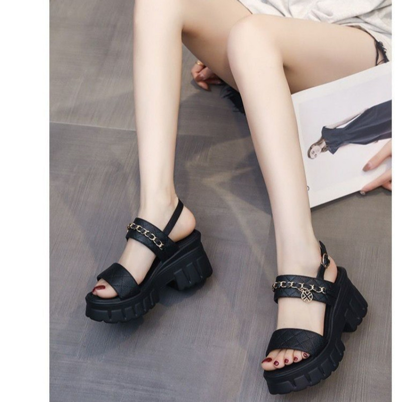 Maogu 2023, moda de vară, cu talpă groasă, ocazional roman, cu cataramă pentru femei, pantofi anti-alunecare, pantofi cu toc pană, sandale cu platformă cu lanț