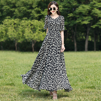 Ženska elegantna cvjetna haljina s V-izrezom, boho stil, maksi haljina s širokim rukavima, velika veličina 5xl, široki print, ljetne haljine za odmor na plaži