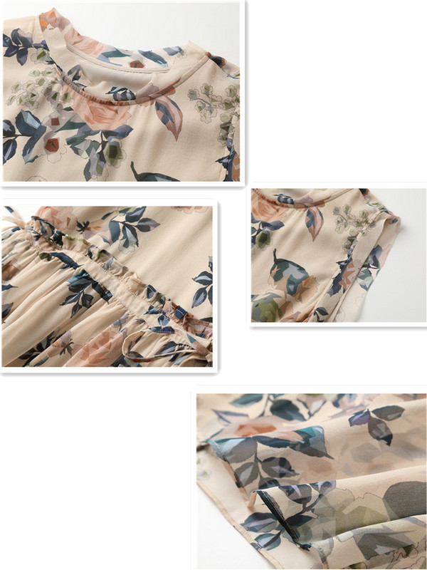 Γυναικεία αμάνικα φλοράλ στάμπα φορέματα, Vintage ζώνη με λαιμόκοψη, λεπτά γυναικεία ρούχα μέχρι το γόνατο, μίντι φόρεμα, καλοκαίρι, νέο, 2024