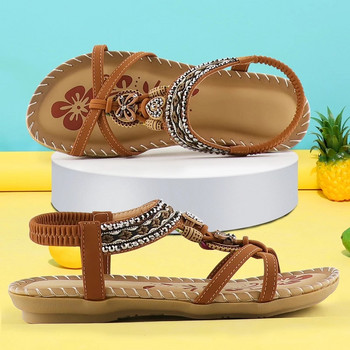 Σανδάλια Rhinestone Γυναικεία 2024 Ρετρό ελαστική ζώνη Flat καλοκαιρινά παπούτσια Γυναικεία απαλά Gladiator σανδάλια Bohemian print Walking Luxury