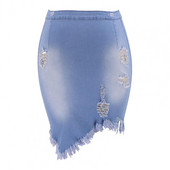 Γυναικεία φούστα Απλή πλενόμενη ταλαιπωρημένη γυναικεία φούστα μίντι μαλακό ύφασμα μίντι φούστα Ασύμμετρη φούντα τζιν φούστα