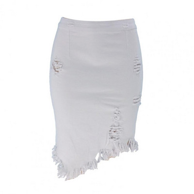 Γυναικεία φούστα Απλή πλενόμενη ταλαιπωρημένη γυναικεία φούστα μίντι μαλακό ύφασμα μίντι φούστα Ασύμμετρη φούντα τζιν φούστα