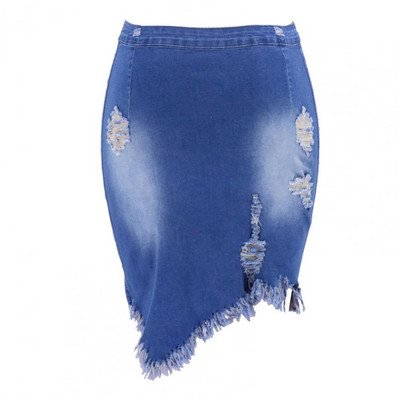 Γυναικεία φούστα Απλή πλενόμενη ταλαιπωρημένη γυναικεία φούστα μίντι μαλακό ύφασμα μίντι φούστα Ασύμμετρη φούντα τζιν φούστα