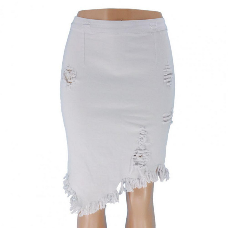 Γυναικεία φούστα Απλή πλενόμενη ταλαιπωρημένη γυναικεία φούστα μίντι μαλακό ύφασμα μίντι φούστα Ασύμμετρη φούντα τζιν φούστα