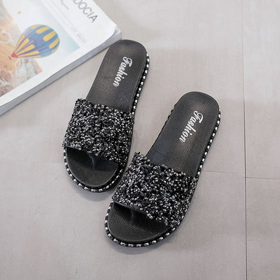 Naiste sussid Slaidid Läikivad naistejalatsid vabaaja suvekorrused naiste kristallsära, mood Lihtsad plätud 2022 Uus