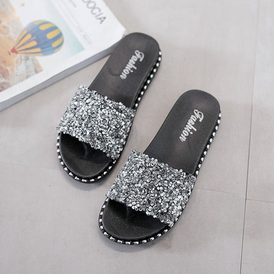 Naiste sussid Slaidid Läikivad naistejalatsid vabaaja suvekorrused naiste kristallsära, mood Lihtsad plätud 2022 Uus