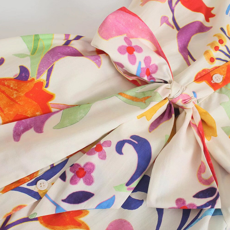 UNIZERA2024 Ljetni novi ženski modni stil s otisnutim remenom Midi duga haljina s preklopnim ovratnikom