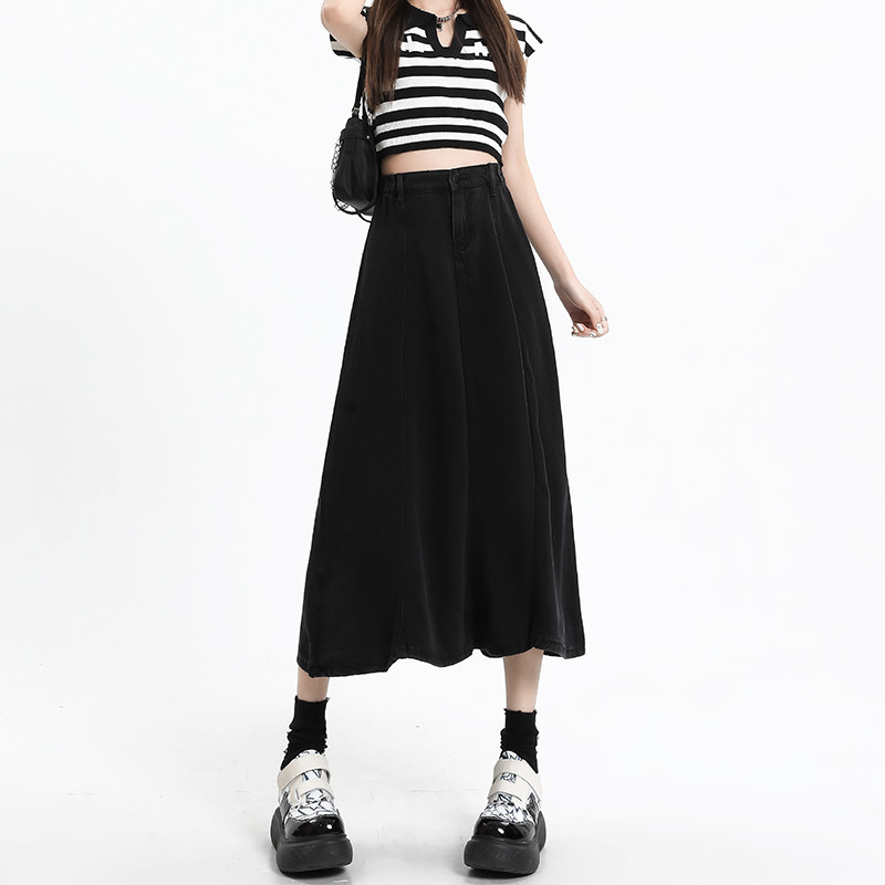 Ljetna meka traperica od lyocella Ženska suknja A kroja visokog struka Svestrana traper suknja srednje dužine Ženska Y2k modna ulična odjeća