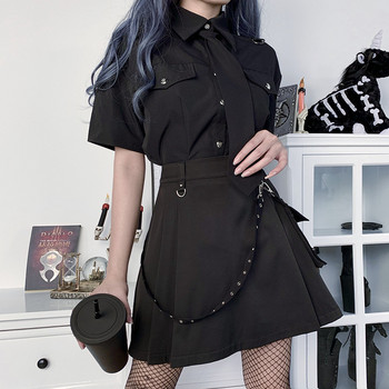 Черни поли с висока талия Harajuku Punk Gothic Women Sexy Patchwork Bandage Mini Female Streetwear Черна пола
