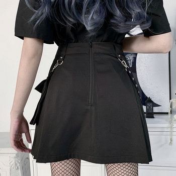 Черни поли с висока талия Harajuku Punk Gothic Women Sexy Patchwork Bandage Mini Female Streetwear Черна пола