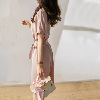 2022 Лято Нов корейски стил Елегантна модна едноцветна рокля Дамска О деколте Естетична офис дама Chic Sweat Vestidos De Fiesta