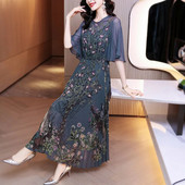 Rochie High End Stil Dama Pentru Femei 2024 Vara Noua Plisata Imprimata Eleganta Rochie din Sifon