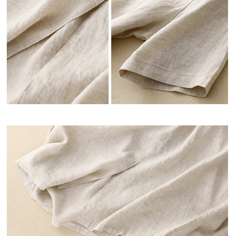 Puuvillane linane ühevärviline reväär lühikeste varrukatega kleit naiste suvine uus Korea versioon retro kirjanduslikust lipsust vabaajakleidid