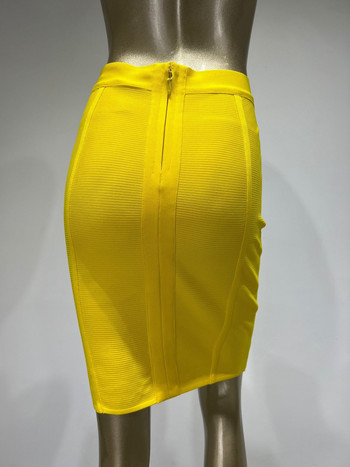 Най-новата дамска лятна жълта облегаща плетена бандажна пола 2023 г. Елегантни вечерни клубни моливи за парти на знаменитости