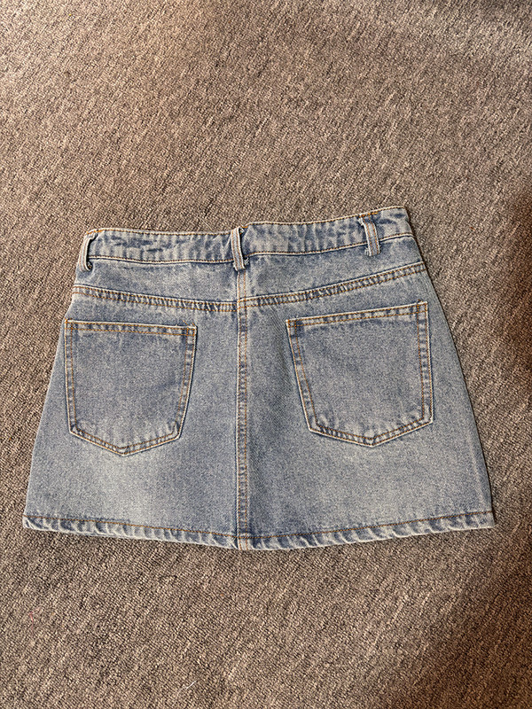 TRAF-2024 uus suvine naiste nööbitav temperament keskmise vööga viltune talje dekoratiivne nööriga lühike seelik denim miniseelik