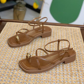 Sandale pentru femei 2023, la modă nouă, de vară, pantofi romani cu vârf pătrat, pantofi de femei cu curea de zână, pantofi casual plat, sandale de femeie