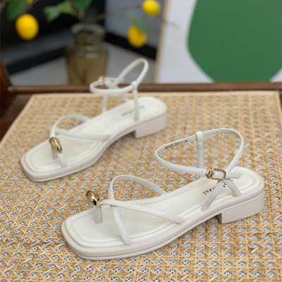 Sandale pentru femei 2023, la modă nouă, de vară, pantofi romani cu vârf pătrat, pantofi de femei cu curea de zână, pantofi casual plat, sandale de femeie