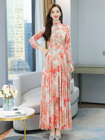 Festa Luxo Дамска рокля с риза с дълъг ръкав на цветя 2024 Дамска мода от шифон Летни елегантни дълги абитуриентски облегащи ретро рокли за