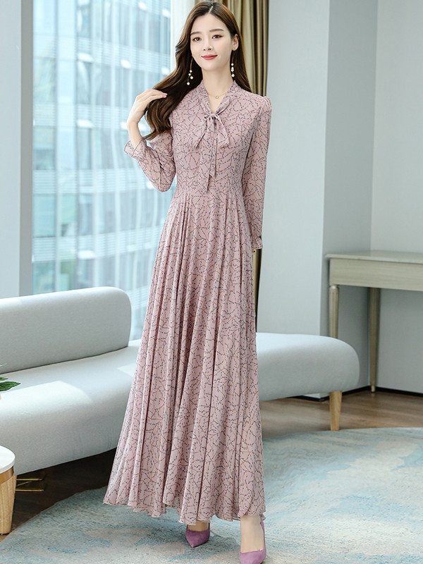 Šifoonist pikkade varrukatega kleidid punastele naisterõivastele 2023. aasta roosa Maxi must lilleline Vintage vabaaja elegantne kleit kevadine moepidu