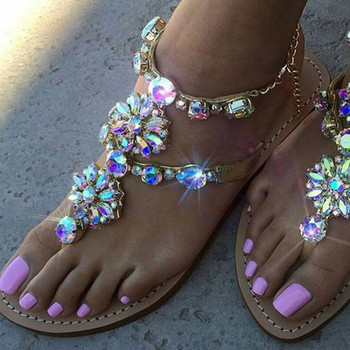 Дамски летни равни обувки Сандали Дамски плажни чехли за жени Сандали Джапанки Дамски кристални плажни плъзгачи Ежедневни чехли Обувки