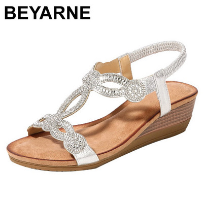 BEYARNE Női Cipők Nyári Új Bohemia Wedge Női Szandálok Strasszos női Flip Flop Vintage Női Cipők BeachE627