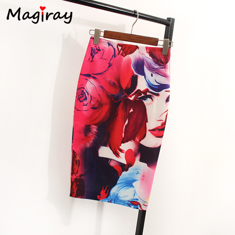 Magiray cvjetni print suknja olovka visokog struka Modne suknje uz kroj Ženske ljetne ženske elastične Saia do koljena 23 boje C574
