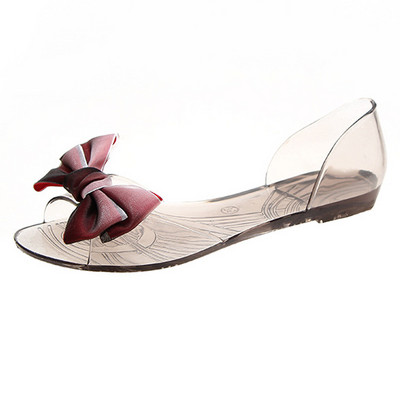 Naiste sandaalid lahtise varbaga suvised želeekingad Naiste moelised liblikasõlmidega lamedad sandaalid Naiste rannajalatsid, plätud WSH3149