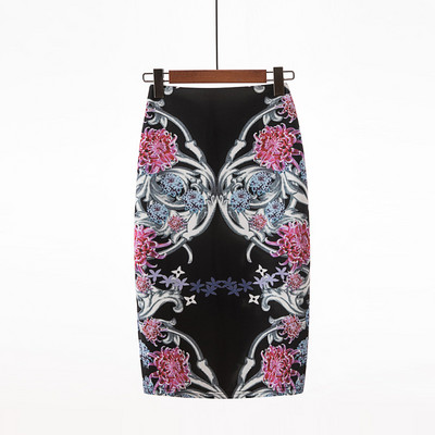 Rietumu modes krāšņi ziedu apdrukas sieviešu zīmuļu svārki līdz ceļgaliem biroja dāmu bodiji Saias meitenes Faldas slaidas apakšas 2024