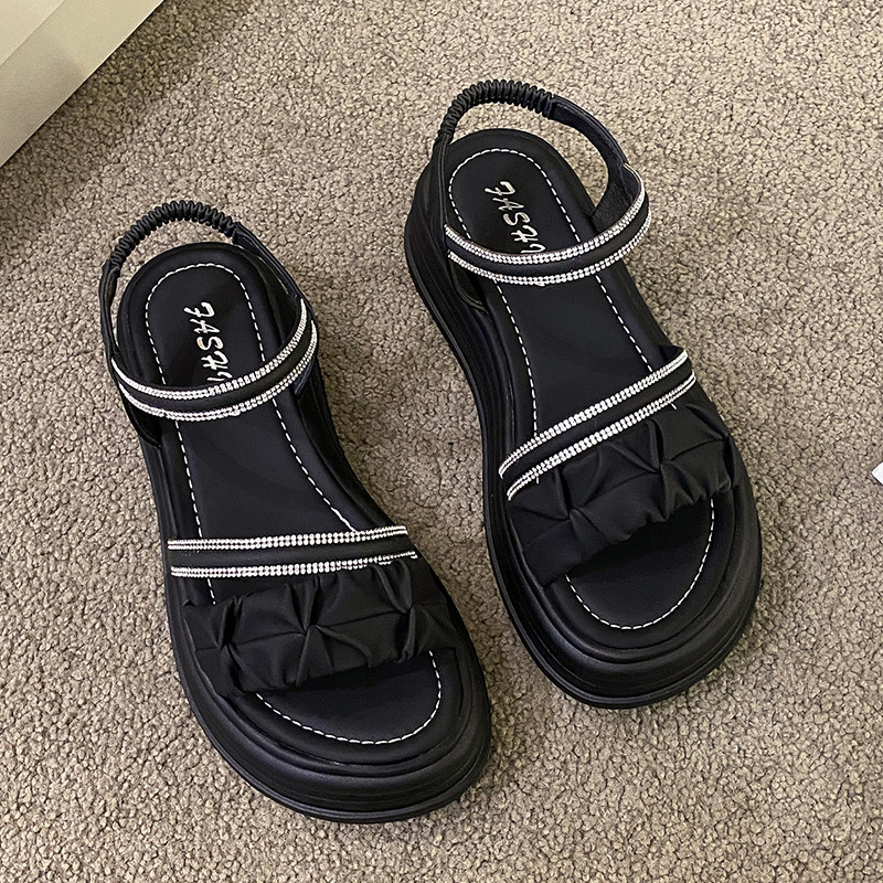 Suvine uus ümmargune varvas avatud varba pärlikett Pandlaga paks tallaga veekindel platvorm Mugavad naiste sandaalid Naiste ühekordsed kingad