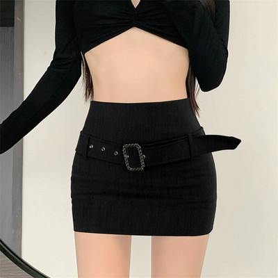 Geantă sexy fustă șold talie înaltă curea cataramă vară nouă fustă joker strânsă fustă fată fierbinte. rochie plisată