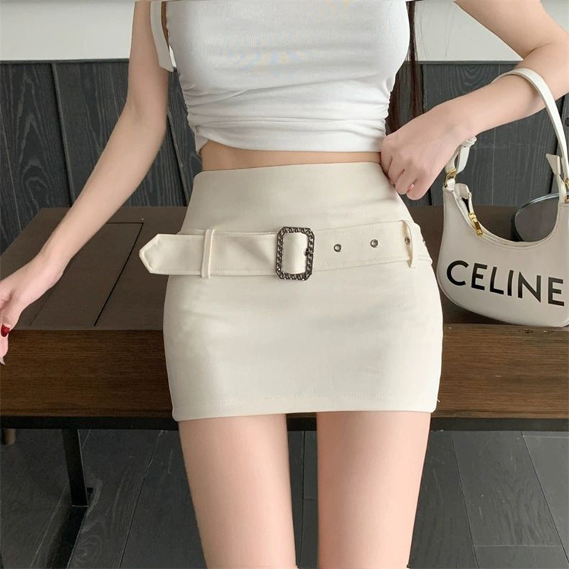 Geantă sexy fustă șold talie înaltă curea cataramă vară nouă fustă joker strânsă fustă fată fierbinte. rochie plisată