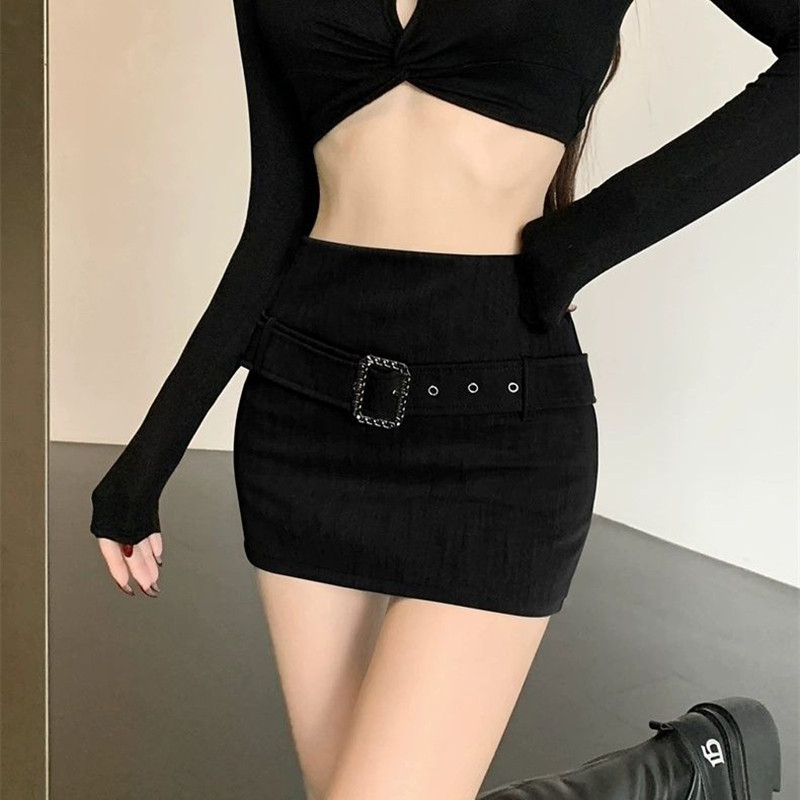 Geantă sexy fustă șold talie înaltă curea cataramă vară nouă fustă joker strânsă fustă fată fierbinte. rochie plisată