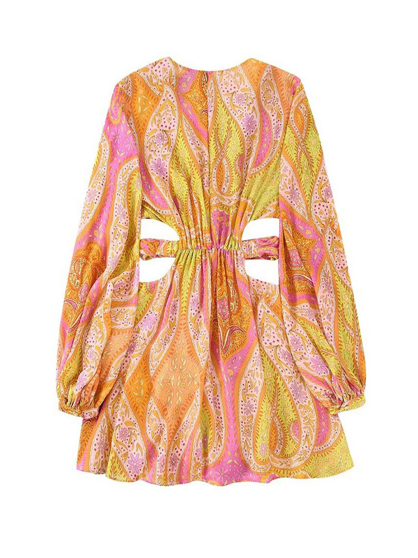 Willshela Γυναικεία Μόδα Μίνι Φόρεμα με φερμουάρ πίσω από κούφιο ύφος Vintage Γυναικεία κομψά γυναικεία φορέματα με μακριά μανίκια