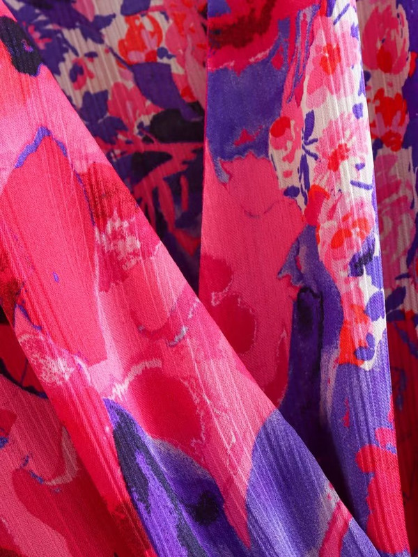 KEYANKETIAN Moda femei decolteu în V cu imprimeu floral cu volane în dublu strat rochie mini cămașă pentru femei șic largi ținută de damă