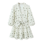 2024 Moda dama Noua rochie scurta casual cu curea cu decolteu in V cu imprimeu unic si elegant