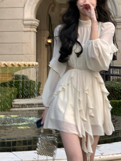 Mini rochie din șifon Y2k în stil de plajă pentru damă de birou Ocazional cu mânecă lungă Rochie elegantă dintr-o bucată Îmbrăcăminte de modă coreeană vara 2023