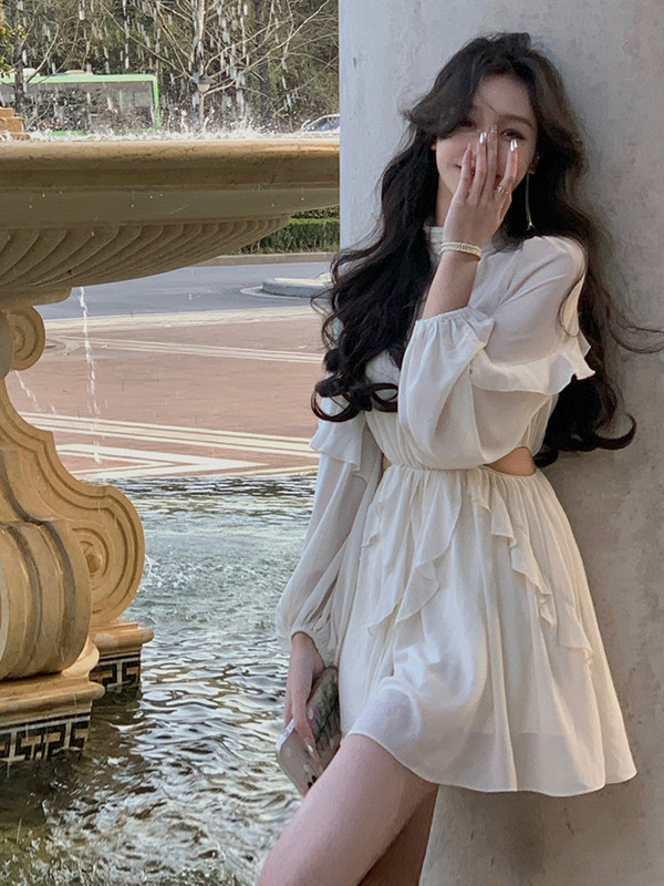 Mini haljina u stilu plaže od šifona Y2k Uredska dama, ležerna, elegantna jednodijelna haljina s dugim rukavima, korejska modna odjeća, ljeto 2023.