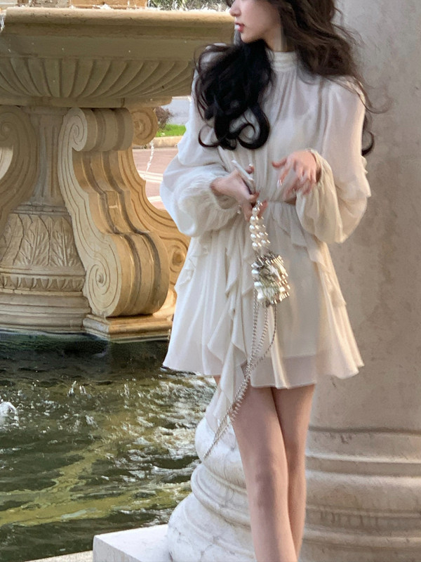 Mini haljina u stilu plaže od šifona Y2k Uredska dama, ležerna, elegantna jednodijelna haljina s dugim rukavima, korejska modna odjeća, ljeto 2023.