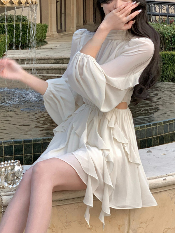 Mini haljina u stilu plaže od šifona Y2k Uredska dama, ležerna, elegantna jednodijelna haljina s dugim rukavima, korejska modna odjeća, ljeto 2023.