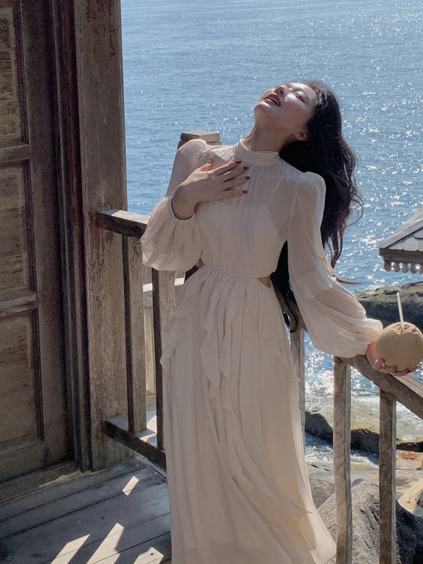 Mini haljina u stilu plaže od šifona Y2k Uredska dama, ležerna, elegantna jednodijelna haljina s dugim rukavima, korejska modna odjeća, ljeto 2023.