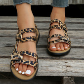 Γυναικεία παπούτσια 2024 Νέα μόδα ρετρό λεοπάρ στάμπα Γυναικεία σανδάλια Καλοκαιρινό outdoor Casual Γυναικεία Flat Roman Open Toe παπούτσια