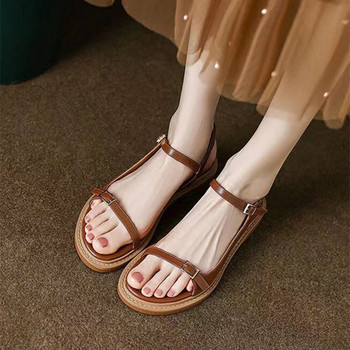 Летни ретро римски сандали Дамски обикновени плоски сандали с отворени пръсти Модни дамски обувки с катарама на нисък ток Удобни дамски обувки