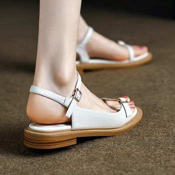 Летни ретро римски сандали Дамски обикновени плоски сандали с отворени пръсти Модни дамски обувки с катарама на нисък ток Удобни дамски обувки